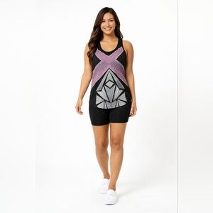 Ocean Pacific OP XL Black Silver Purple Geometric Racerback Tank Summer NWT